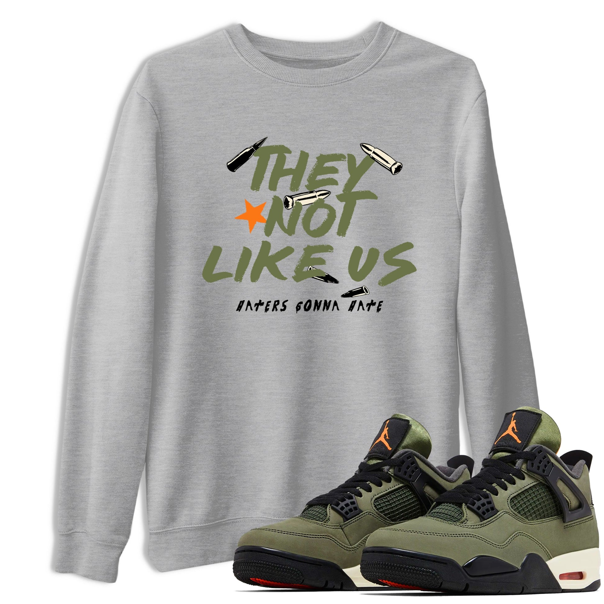 Sneaker match tees – Sneaker Tees To Match Undefeated inspired colorways Air Jordan 4 OG Olive Shoes  – They Not Like Us Tee Heather Grey 1