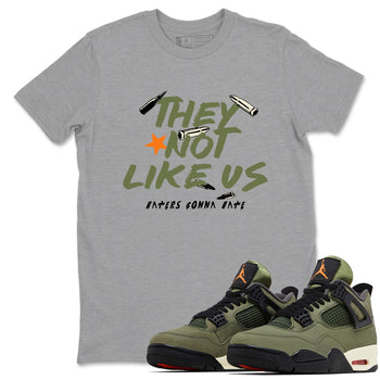 Sneaker match tees – Sneaker Tees To Match Undefeated inspired colorways Air Jordan 4 OG Olive Shoes  – They Not Like Us Tee Heather Grey 1