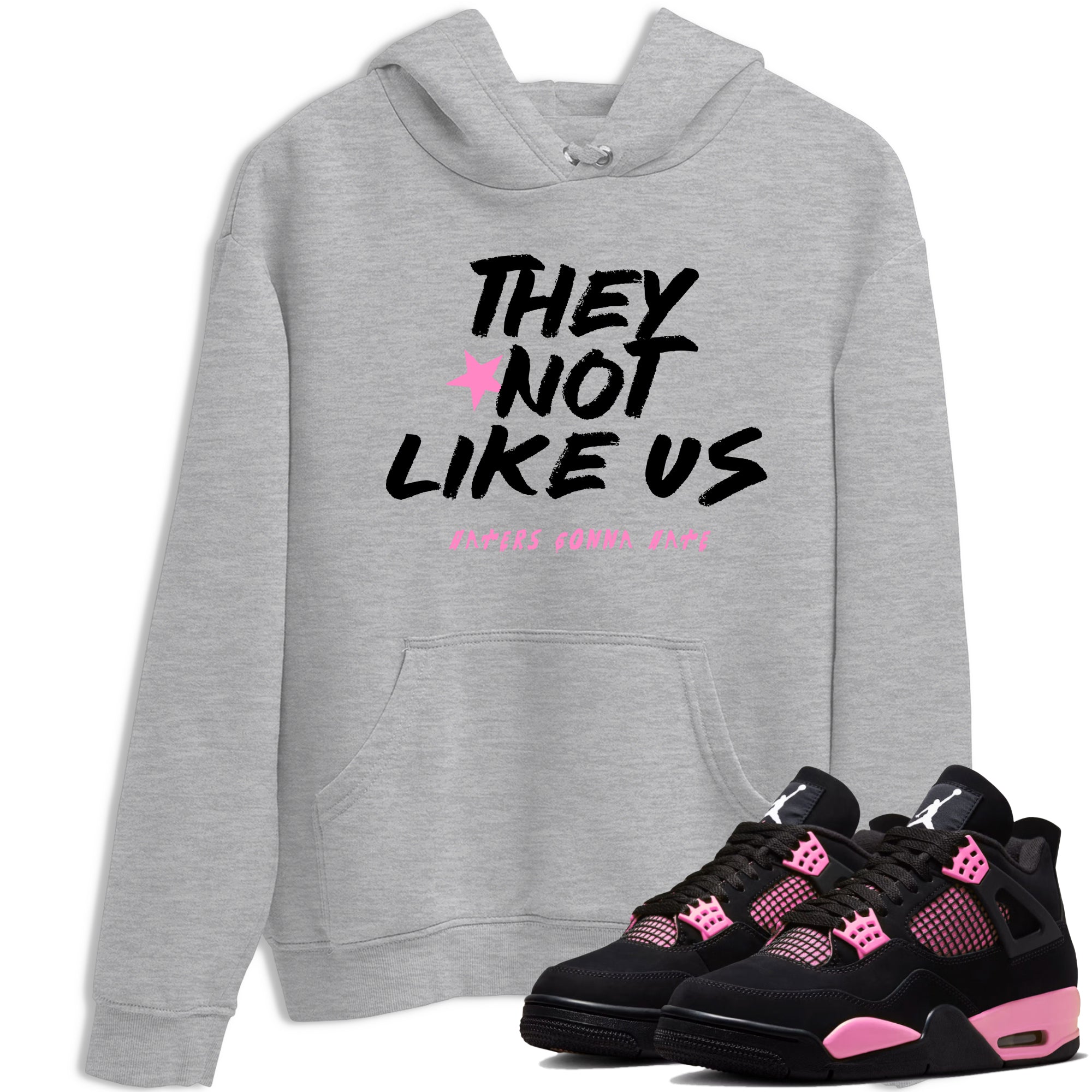 Perfect Valentine's Day Gifts graphic tee  – Sneaker Tees To Match Air Jordan 4 Pink Thunder – They Not Like Us Tee Heather Grey 1