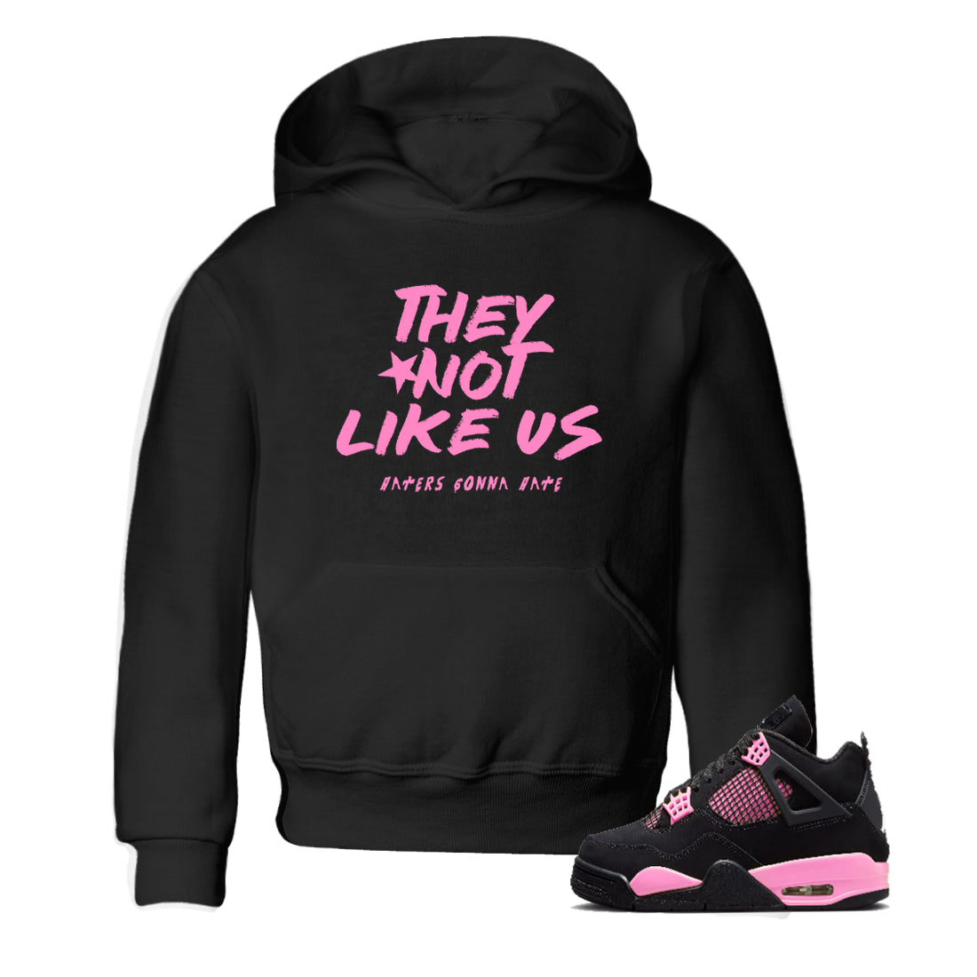 Perfect Valentine's Day Gifts graphic tee  – Sneaker Tees To Match Air Jordan 4 Pink Thunder – They Not Like Us Kids Graphic T-Shirt Black 1