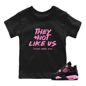 Perfect Valentine's Day Gifts graphic tee  – Sneaker Tees To Match Air Jordan 4 Pink Thunder – They Not Like Us Kids Graphic T-Shirt Black 1