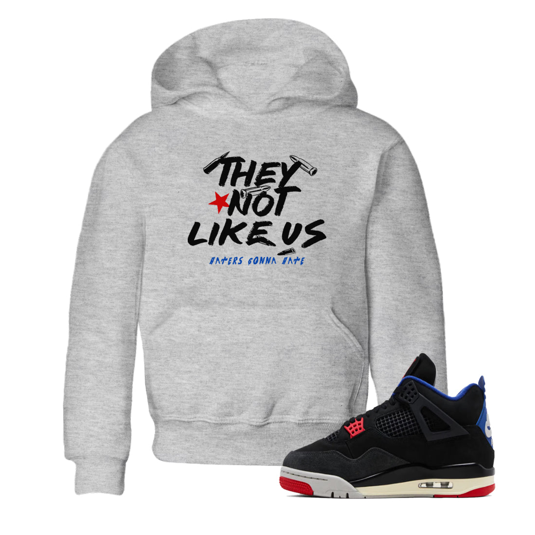 Sneaker match tees – Sneaker Tees To Match Air Jordan 4 Rare Air Shoes – They Not Like Us Kids T-Shirt Heather Grey 1