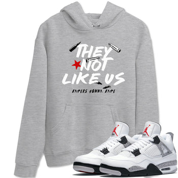 They Not Like Us sneaker match t-shirt styled to complete your fit with the Air Jordan 4 White Cement sneakers, shown in Heather Grey 1.