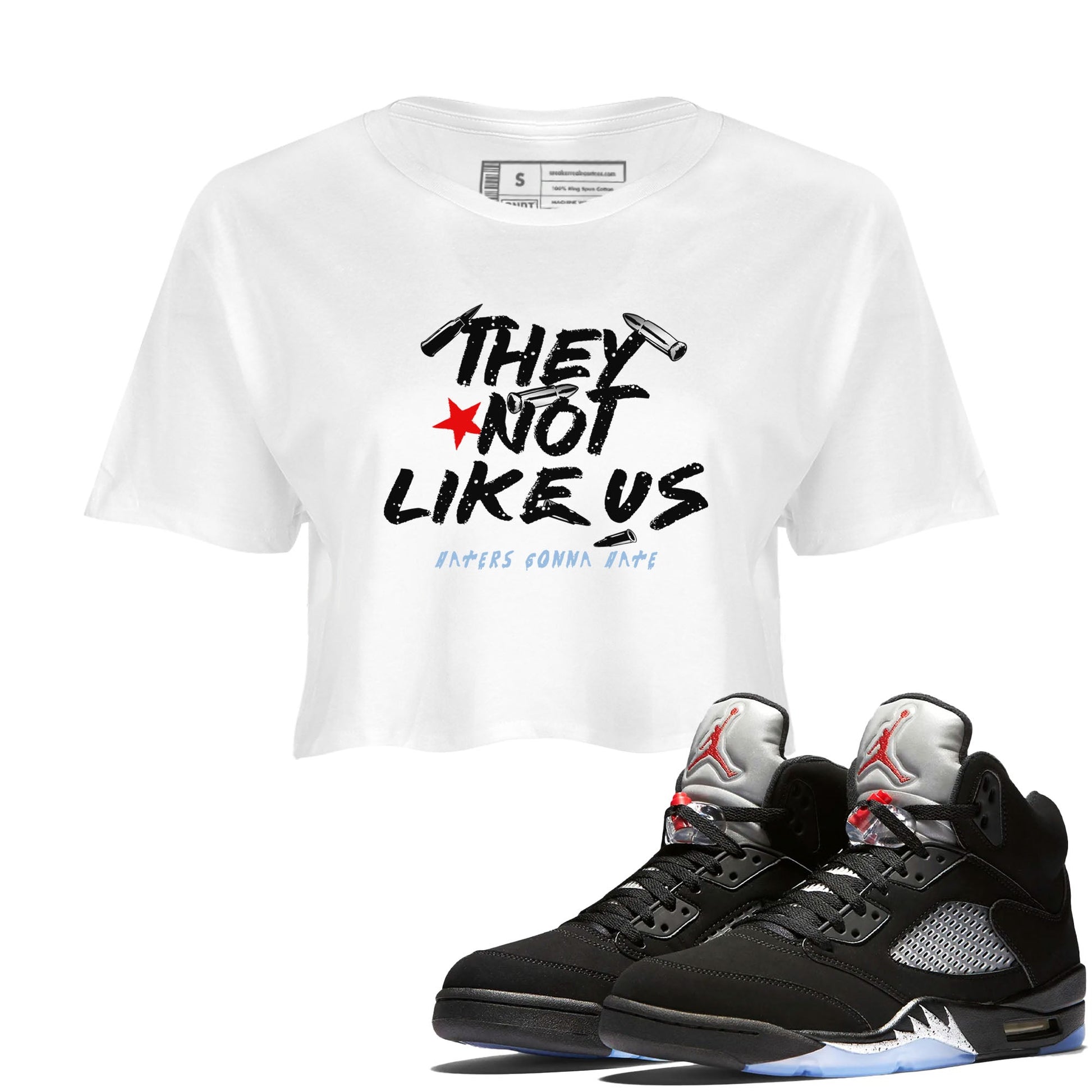 5s Black Metallic Reimagined shirts to match jordans They Not Like Us best t shirts to wear with jordans Air Jordan 5 Reimagined match shoes to clothes SNRT Sneaker Tees unisex cotton White 1 crop tee