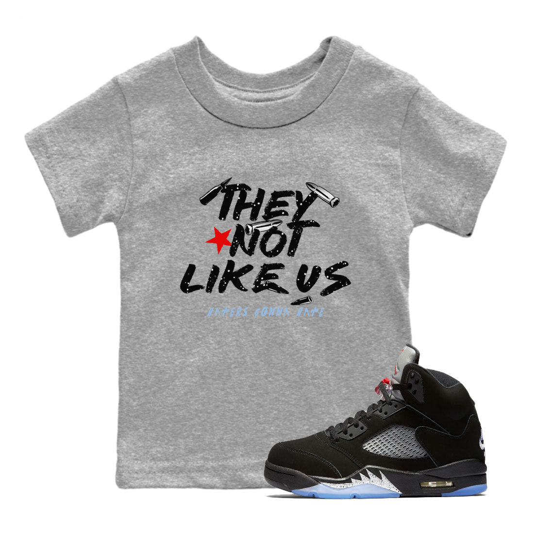 5s Black Metallic Reimagined shirts to match jordans They Not Like Us best t shirts to wear with jordans Air Jordan 5 Reimagined match shoes to clothes SNRT Sneaker Tees Youth Baby Heather Grey 1 tee