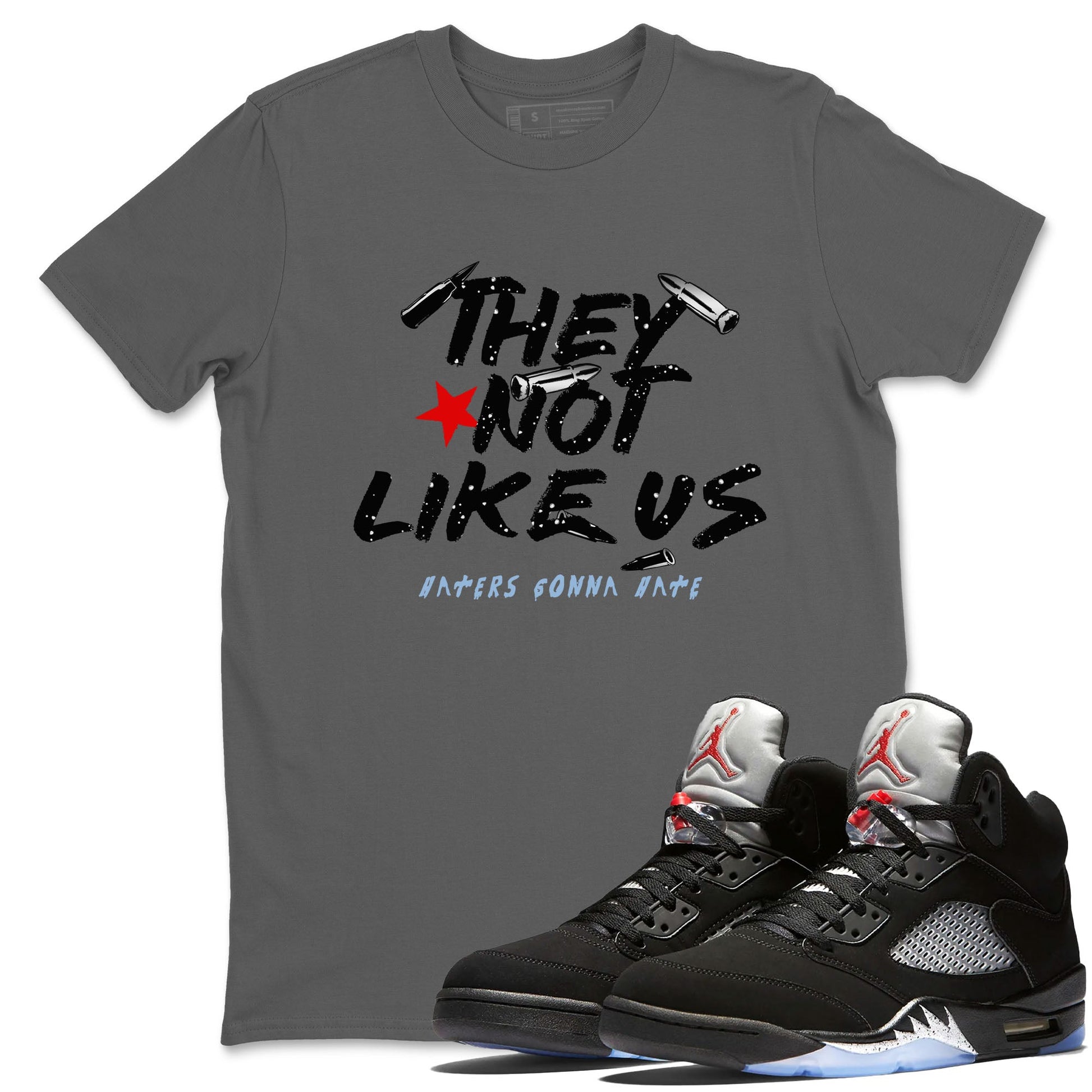 5s Black Metallic Reimagined shirts to match jordans They Not Like Us best t shirts to wear with jordans Air Jordan 5 Reimagined match shoes to clothes SNRT Sneaker Tees unisex cotton Cool Grey 1 shirts