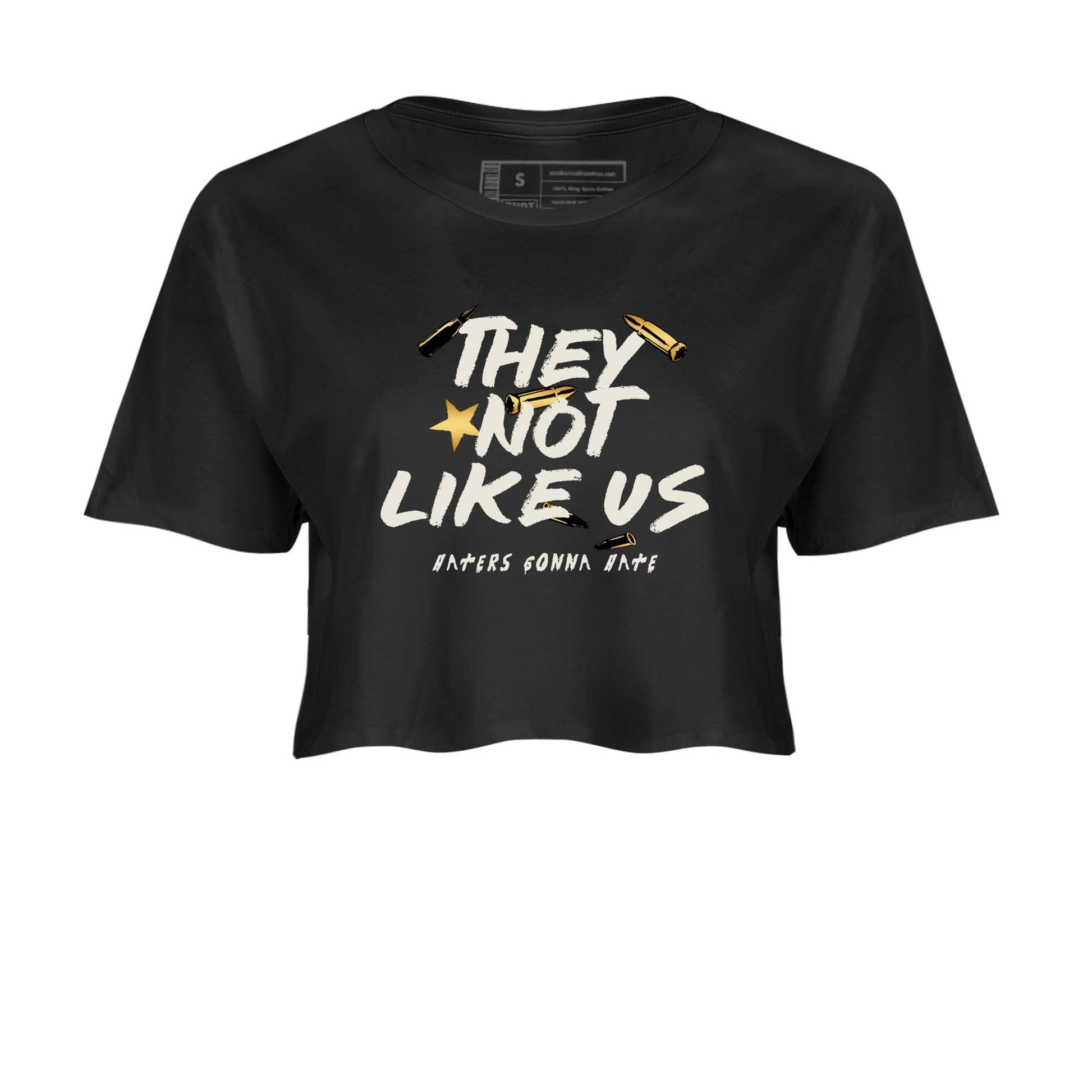 5s Golden Ticket shirts to match jordans  They Not Like Us shirts to match jordans Air Jordan 5 Golden Ticket match shoes to clothes SNRT Sneaker Tees unisex cotton Black 2 crop tee