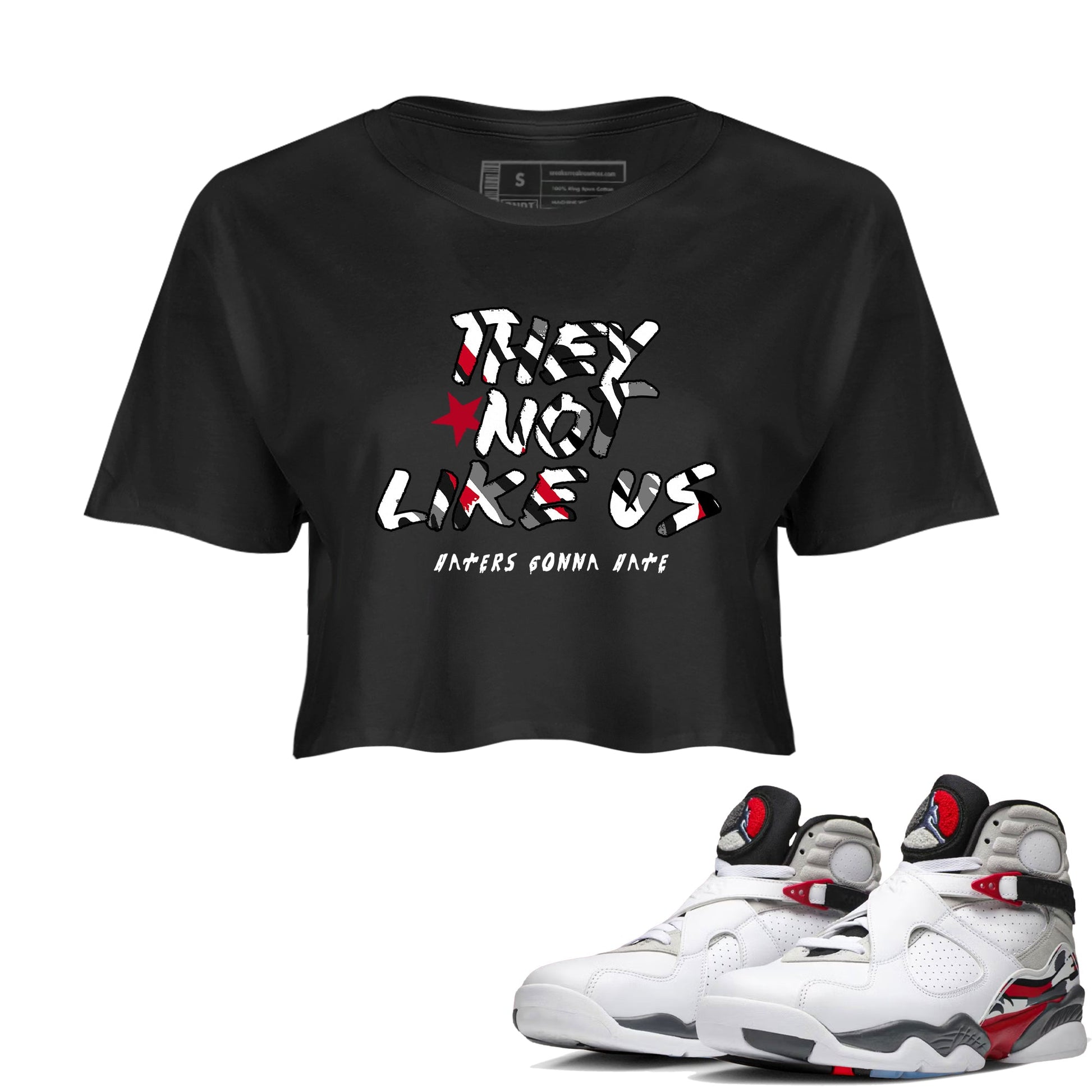Sneaker match tees – Sneaker Tees To Match Air Jordan 8 Bunny Shoes Air Jordan 8 Bunny White and True Red – They Not Like Us Crop T-Shirt Black 1