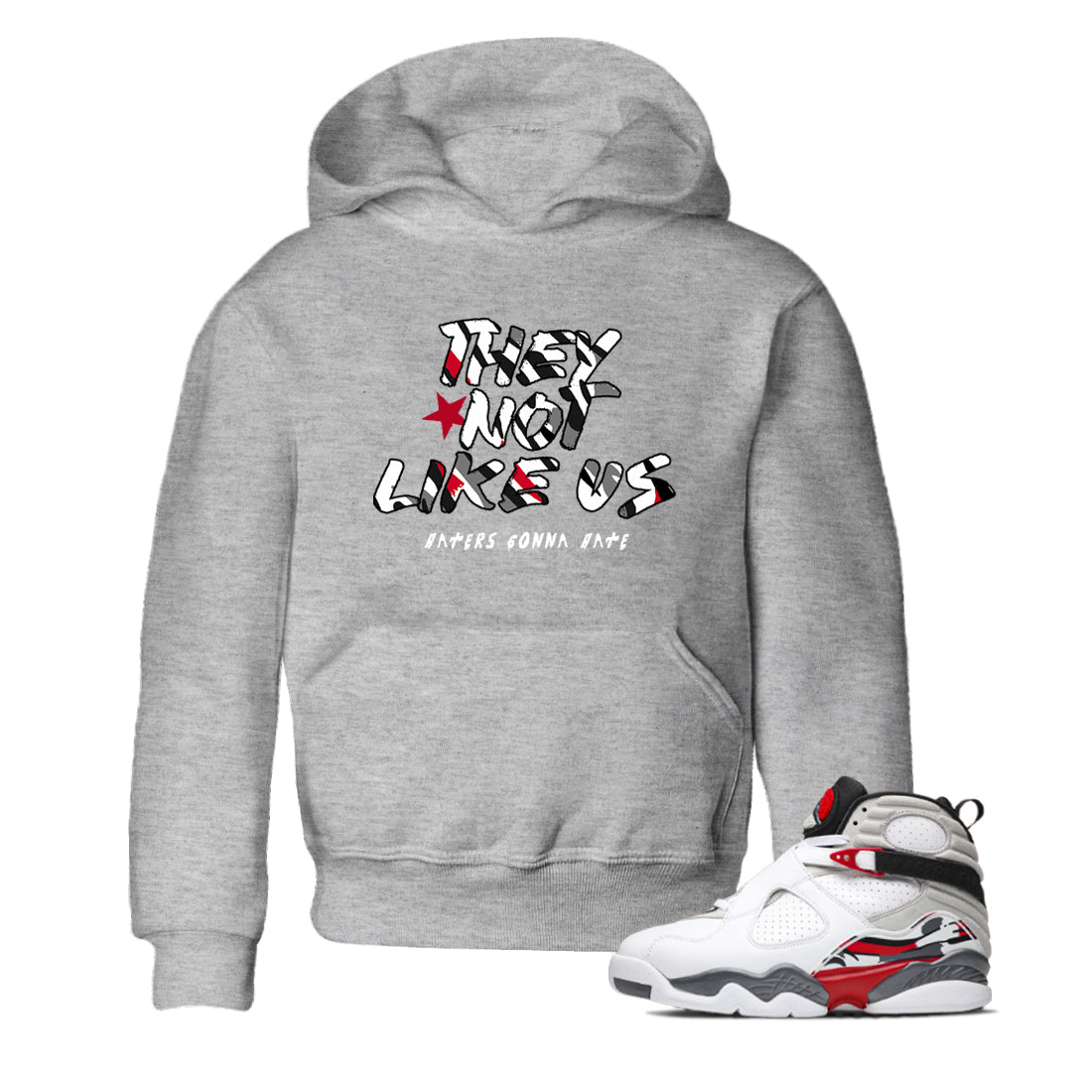 Sneaker match tees – Sneaker Tees To Match Air Jordan 8 Bunny Shoes Air Jordan 8 Bunny White and True Red – They Not Like Us Kids T-Shirt Heather Grey 1