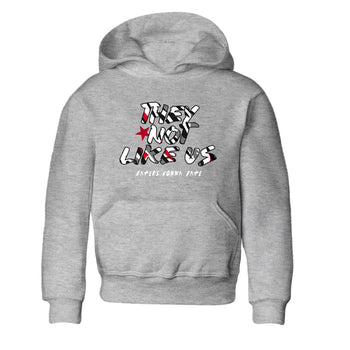 Sneaker match tees – Sneaker Tees To Match Air Jordan 8 Bunny Shoes Air Jordan 8 Bunny White and True Red – They Not Like Us Kids T-Shirt Heather Grey 2