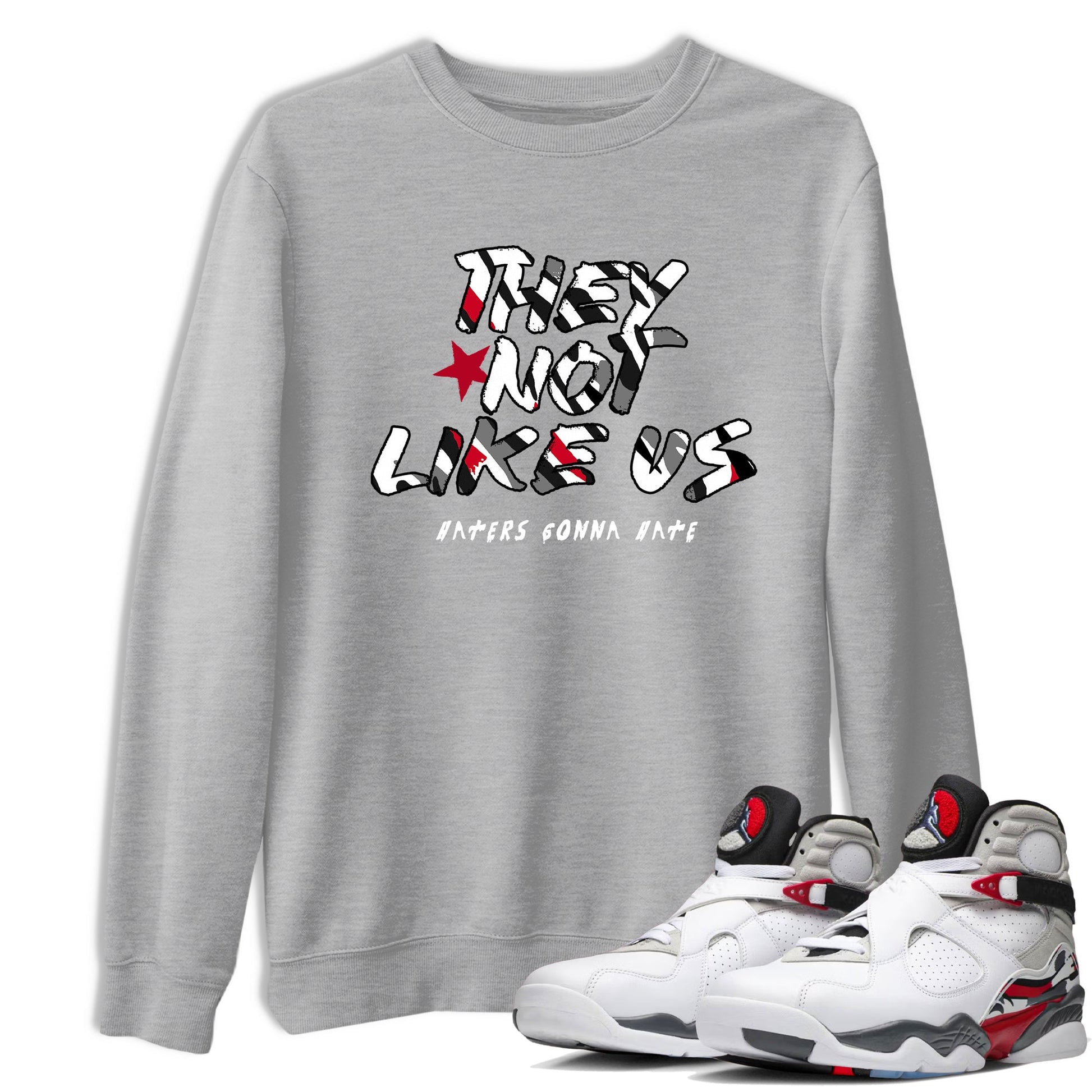 Sneaker match tees – Sneaker Tees To Match Air Jordan 8 Bunny Shoes Air Jordan 8 Bunny White and True Red – They Not Like Us Tee Heather Grey 1