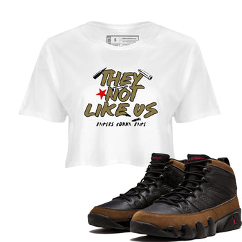 9s Olive shirts to match jordans They Not Like Us sneaker match tees Air Jordan 9 Olive match shoes to clothes SNRT Sneaker Tees unisex cotton White 1 crop tee