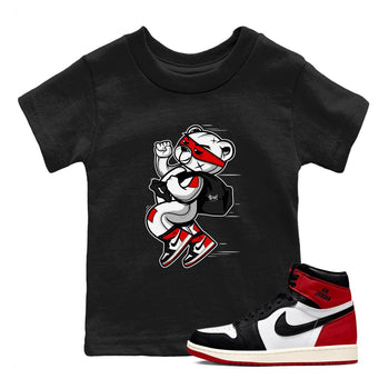 1s Black Toe Reimagined shirts to match jordans Thief Bear sneaker match tees Air Jordan 1 Black Toe Reimagined SNRT Sneaker Release Tees Youth Baby Black 1 crew neck shirts