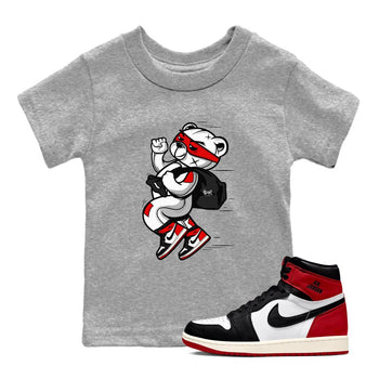 1s Black Toe Reimagined shirts to match jordans Thief Bear sneaker match tees Air Jordan 1 Black Toe Reimagined SNRT Sneaker Release Tees Youth Baby Heather Grey 1 crew neck shirts