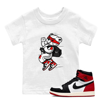 1s Black Toe Reimagined shirts to match jordans Thief Bear sneaker match tees Air Jordan 1 Black Toe Reimagined SNRT Sneaker Release Tees Youth Baby White 1 crew neck shirts