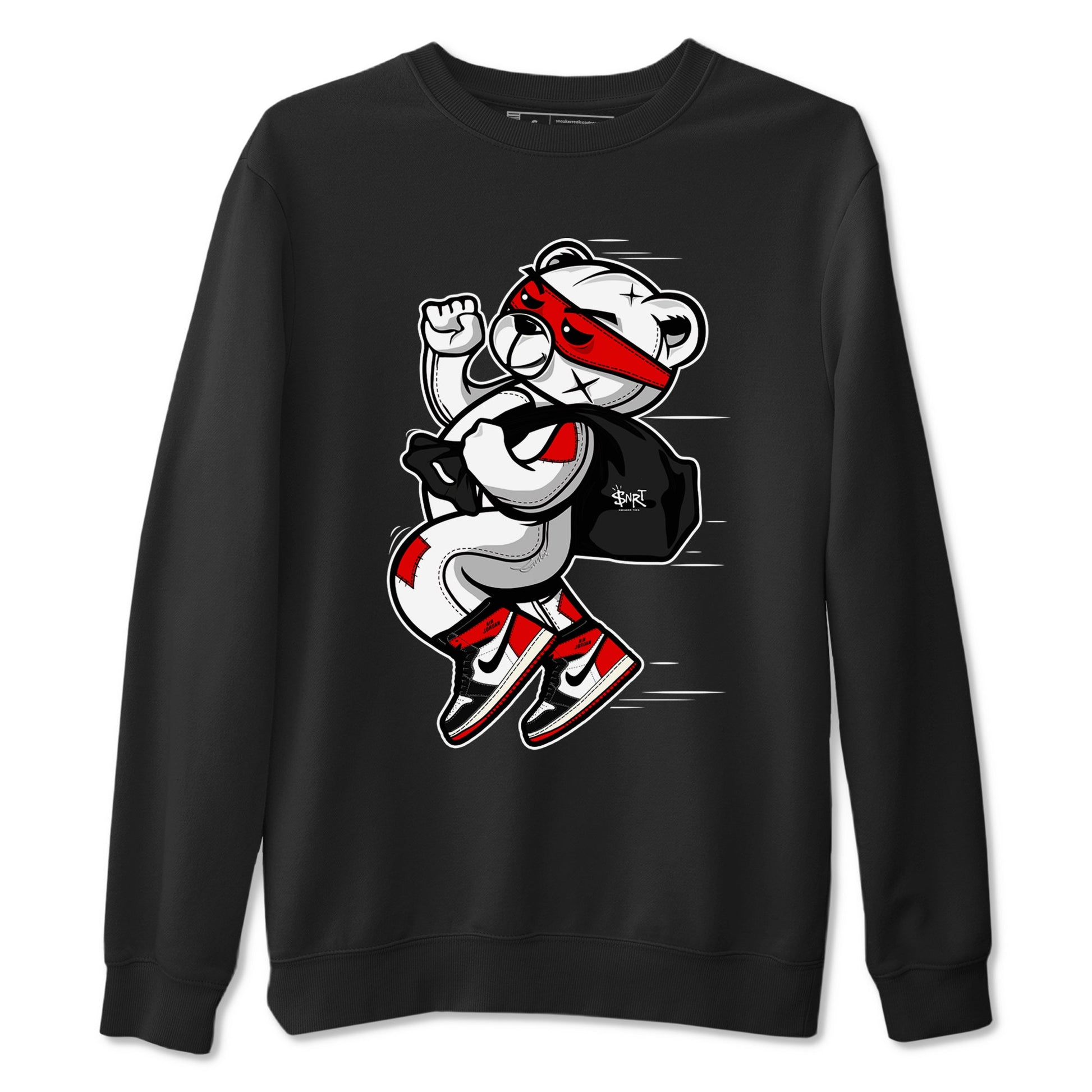 1s Black Toe Reimagined shirts to match jordans Thief Bear sneaker match tees Air Jordan 1 Black Toe Reimagined SNRT Sneaker Release Tees unisex cotton Black 2 crew neck shirts