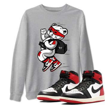 1s Black Toe Reimagined shirts to match jordans Thief Bear sneaker match tees Air Jordan 1 Black Toe Reimagined SNRT Sneaker Release Tees unisex cotton Heather Grey 1 crew neck shirts