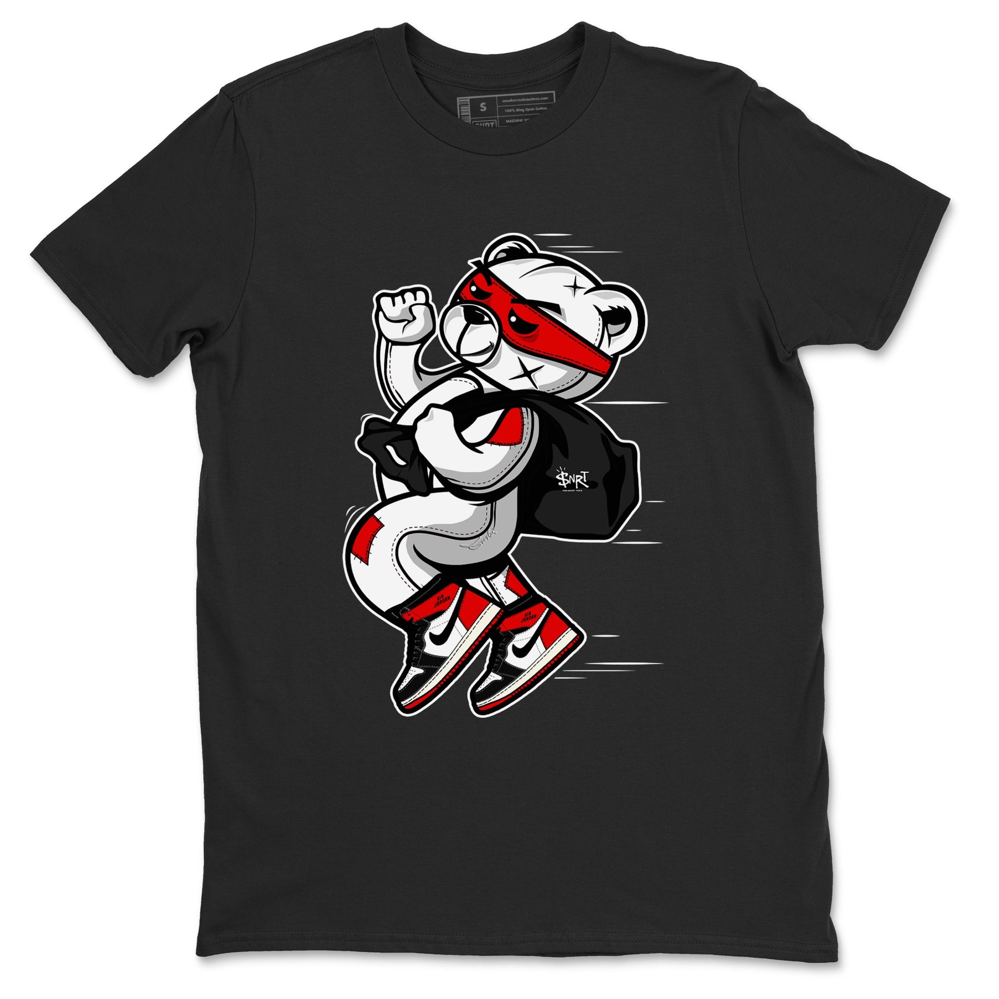 1s Black Toe Reimagined shirts to match jordans Thief Bear sneaker match tees Air Jordan 1 Black Toe Reimagined SNRT Sneaker Release Tees unisex cotton Black 2 crew neck shirts