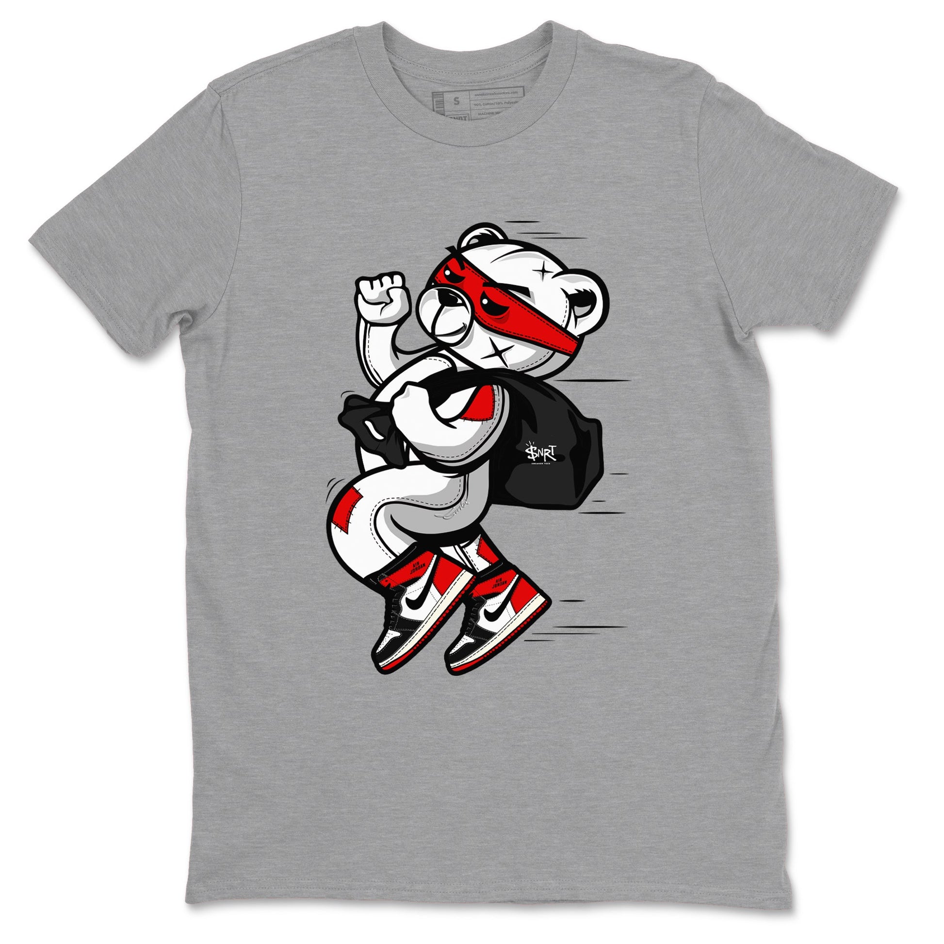 1s Black Toe Reimagined shirts to match jordans Thief Bear sneaker match tees Air Jordan 1 Black Toe Reimagined SNRT Sneaker Release Tees unisex cotton Heather Grey 2 crew neck shirts