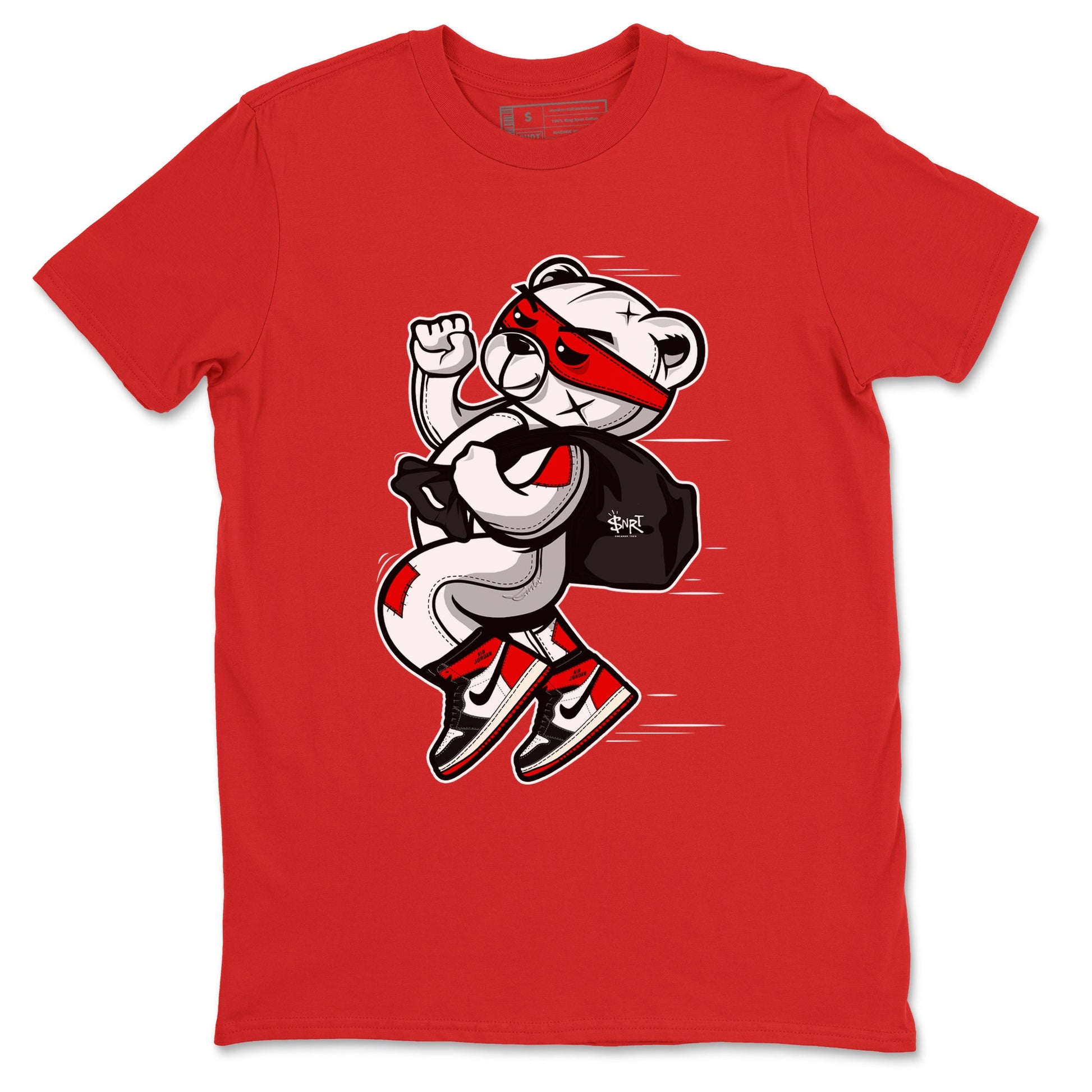 1s Black Toe Reimagined shirts to match jordans Thief Bear sneaker match tees Air Jordan 1 Black Toe Reimagined SNRT Sneaker Release Tees unisex cotton Red 2 crew neck shirts