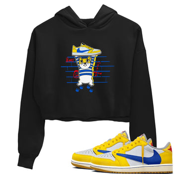 Air Jordan 1 Travis x Scott x Canary shirt to match jordans Thief Cat sneaker tees Air Jordan 1 Travis Scott Canary SNRT Sneaker Release Tees Black 1 crop length shirt
