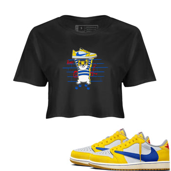 Air Jordan 1 Travis x Scott x Canary shirt to match jordans Thief Cat sneaker tees Air Jordan 1 Travis Scott Canary SNRT Sneaker Release Tees Black 1 crop length shirt