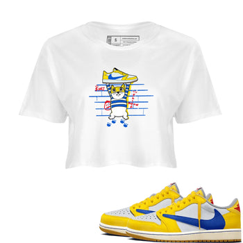 Air Jordan 1 Travis x Scott x Canary shirt to match jordans Thief Cat sneaker tees Air Jordan 1 Travis Scott Canary SNRT Sneaker Release Tees White 1 crop length shirt