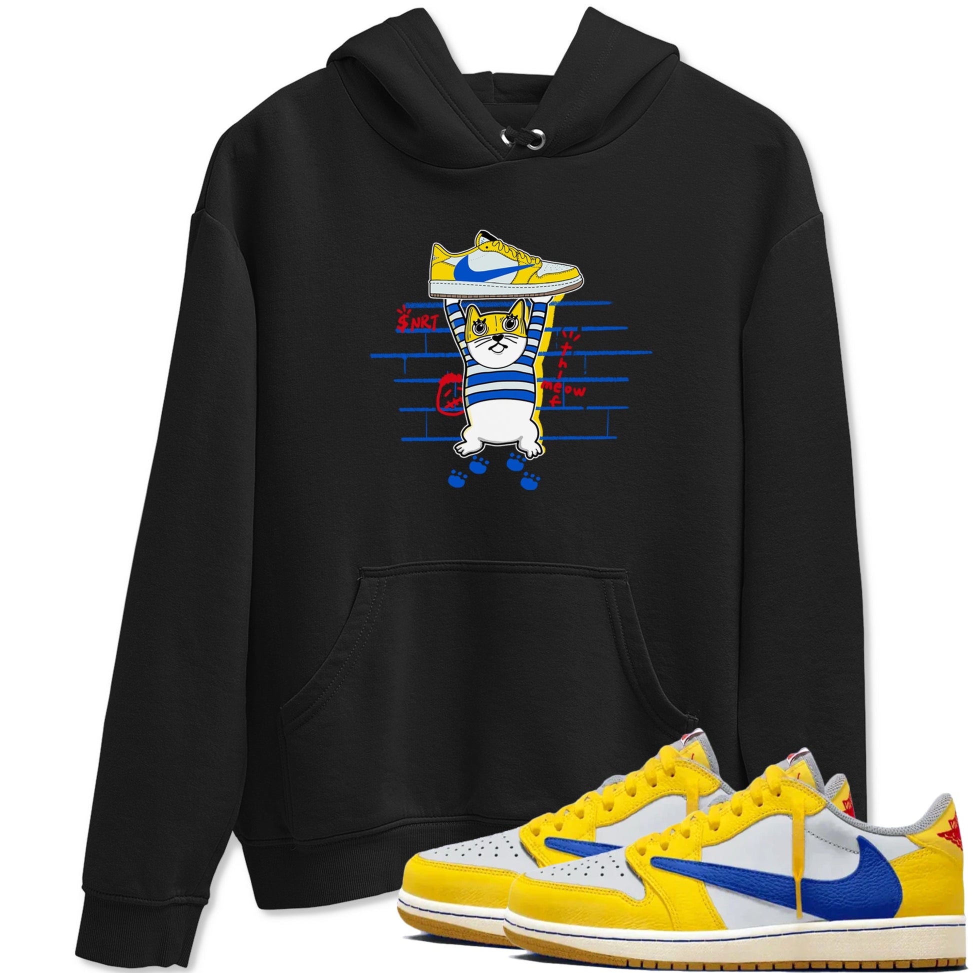 Air Jordan 1 Travis x Scott x Canary shirt to match jordans Thief Cat sneaker tees Air Jordan 1 Travis Scott Canary SNRT Sneaker Release Tees unisex cotton Black 1 crew neck shirt
