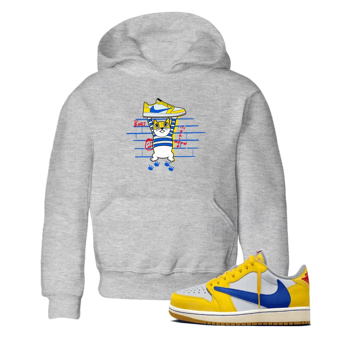 Air Jordan 1 Travis x Scott x Canary shirt to match jordans Thief Cat sneaker tees Air Jordan 1 Travis Scott Canary SNRT sneaker release tees baby toddler Heather Grey 1 cotton Shirt