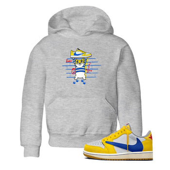 Air Jordan 1 Travis x Scott x Canary shirt to match jordans Thief Cat sneaker tees Air Jordan 1 Travis Scott Canary SNRT sneaker release tees baby toddler Heather Grey 1 cotton Shirt