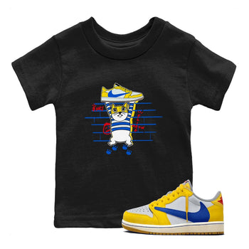 Air Jordan 1 Travis x Scott x Canary shirt to match jordans Thief Cat sneaker tees Air Jordan 1 Travis Scott Canary SNRT sneaker release tees baby toddler Black 1 cotton Shirt