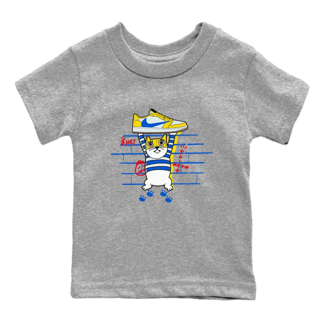 Air Jordan 1 Travis x Scott x Canary shirt to match jordans Thief Cat sneaker tees Air Jordan 1 Travis Scott Canary SNRT sneaker release tees baby toddler Heather Grey 2 cotton Shirt
