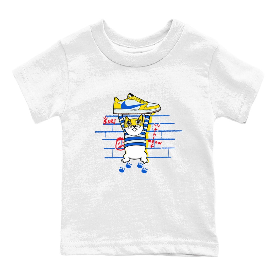 Air Jordan 1 Travis x Scott x Canary shirt to match jordans Thief Cat sneaker tees Air Jordan 1 Travis Scott Canary SNRT sneaker release tees baby toddler White 2 cotton Shirt