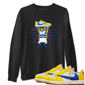 Air Jordan 1 Travis x Scott x Canary shirt to match jordans Thief Cat sneaker tees Air Jordan 1 Travis Scott Canary SNRT Sneaker Release Tees unisex cotton Black 1 crew neck shirt