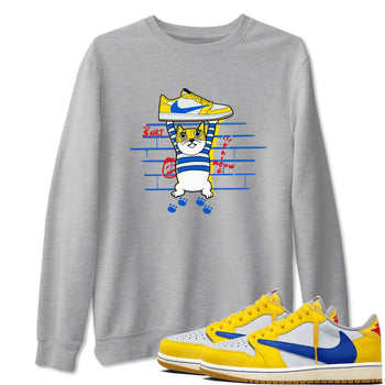 Air Jordan 1 Travis x Scott x Canary shirt to match jordans Thief Cat sneaker tees Air Jordan 1 Travis Scott Canary SNRT Sneaker Release Tees unisex cotton Heather Grey 1 crew neck shirt