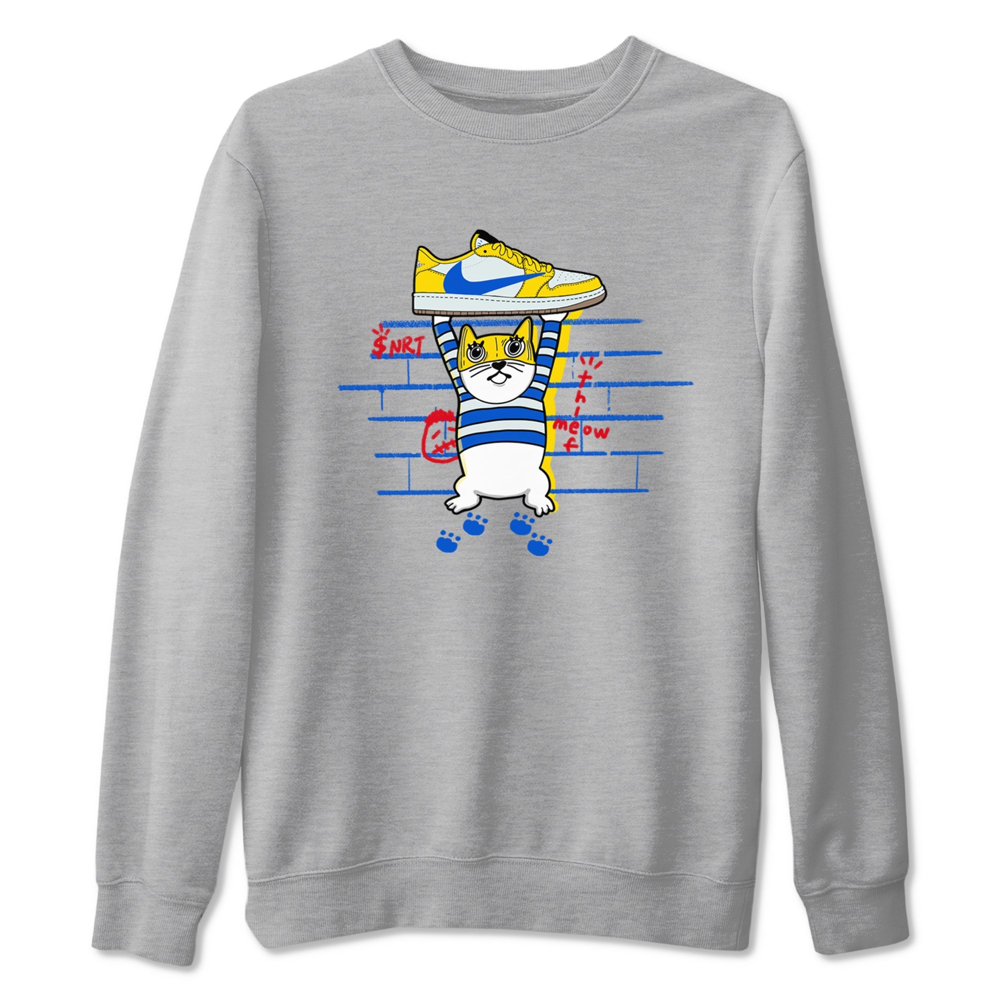 Air Jordan 1 Travis x Scott x Canary shirt to match jordans Thief Cat sneaker tees Air Jordan 1 Travis Scott Canary SNRT Sneaker Release Tees unisex cotton Heather Grey 2 crew neck shirt