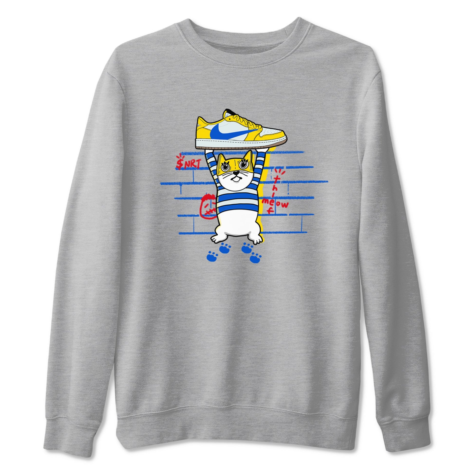 Air Jordan 1 Travis x Scott x Canary shirt to match jordans Thief Cat sneaker tees Air Jordan 1 Travis Scott Canary SNRT Sneaker Release Tees unisex cotton Heather Grey 2 crew neck shirt