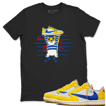 Air Jordan 1 Travis x Scott x Canary shirt to match jordans Thief Cat sneaker tees Air Jordan 1 Travis Scott Canary SNRT Sneaker Release Tees unisex cotton Black 1 crew neck shirt