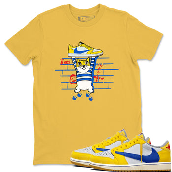 Air Jordan 1 Travis x Scott x Canary shirt to match jordans Thief Cat sneaker tees Air Jordan 1 Travis Scott Canary SNRT Sneaker Release Tees unisex cotton Daisy 1 crew neck shirt
