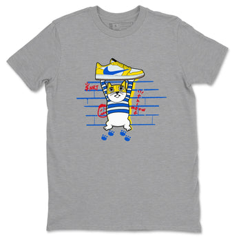 Air Jordan 1 Travis x Scott x Canary shirt to match jordans Thief Cat sneaker tees Air Jordan 1 Travis Scott Canary SNRT Sneaker Release Tees unisex cotton Heather Grey 2 crew neck shirt