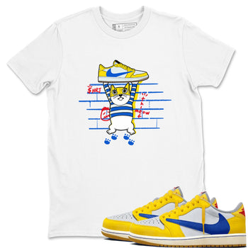 Air Jordan 1 Travis x Scott x Canary shirt to match jordans Thief Cat sneaker tees Air Jordan 1 Travis Scott Canary SNRT Sneaker Release Tees unisex cotton White 1 crew neck shirt
