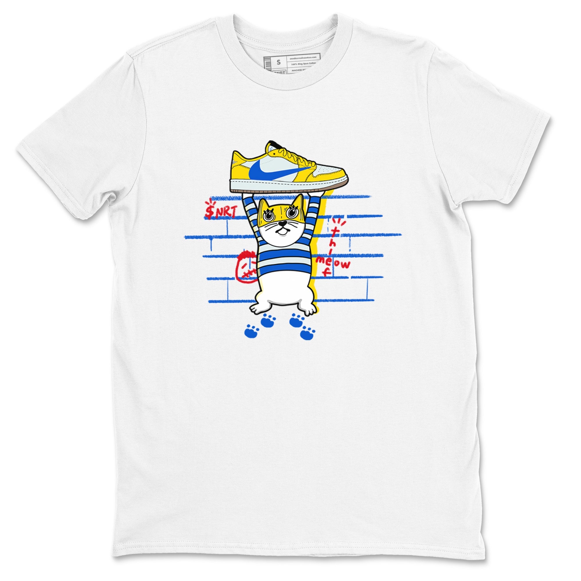 Air Jordan 1 Travis x Scott x Canary shirt to match jordans Thief Cat sneaker tees Air Jordan 1 Travis Scott Canary SNRT Sneaker Release Tees unisex cotton White 2 crew neck shirt