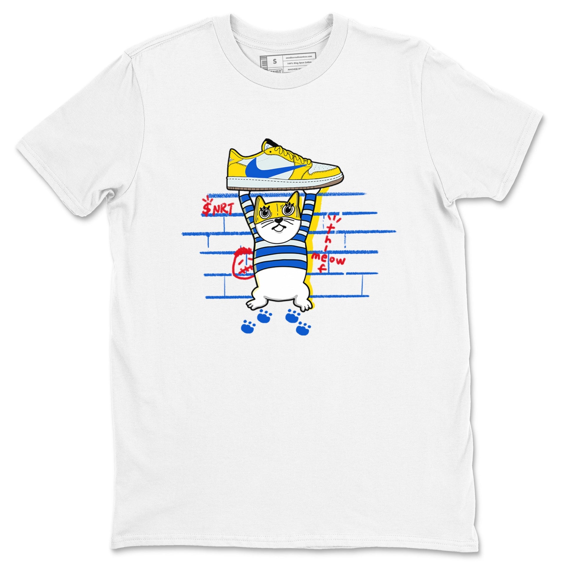 Air Jordan 1 Travis x Scott x Canary shirt to match jordans Thief Cat sneaker tees Air Jordan 1 Travis Scott Canary SNRT Sneaker Release Tees unisex cotton White 2 crew neck shirt