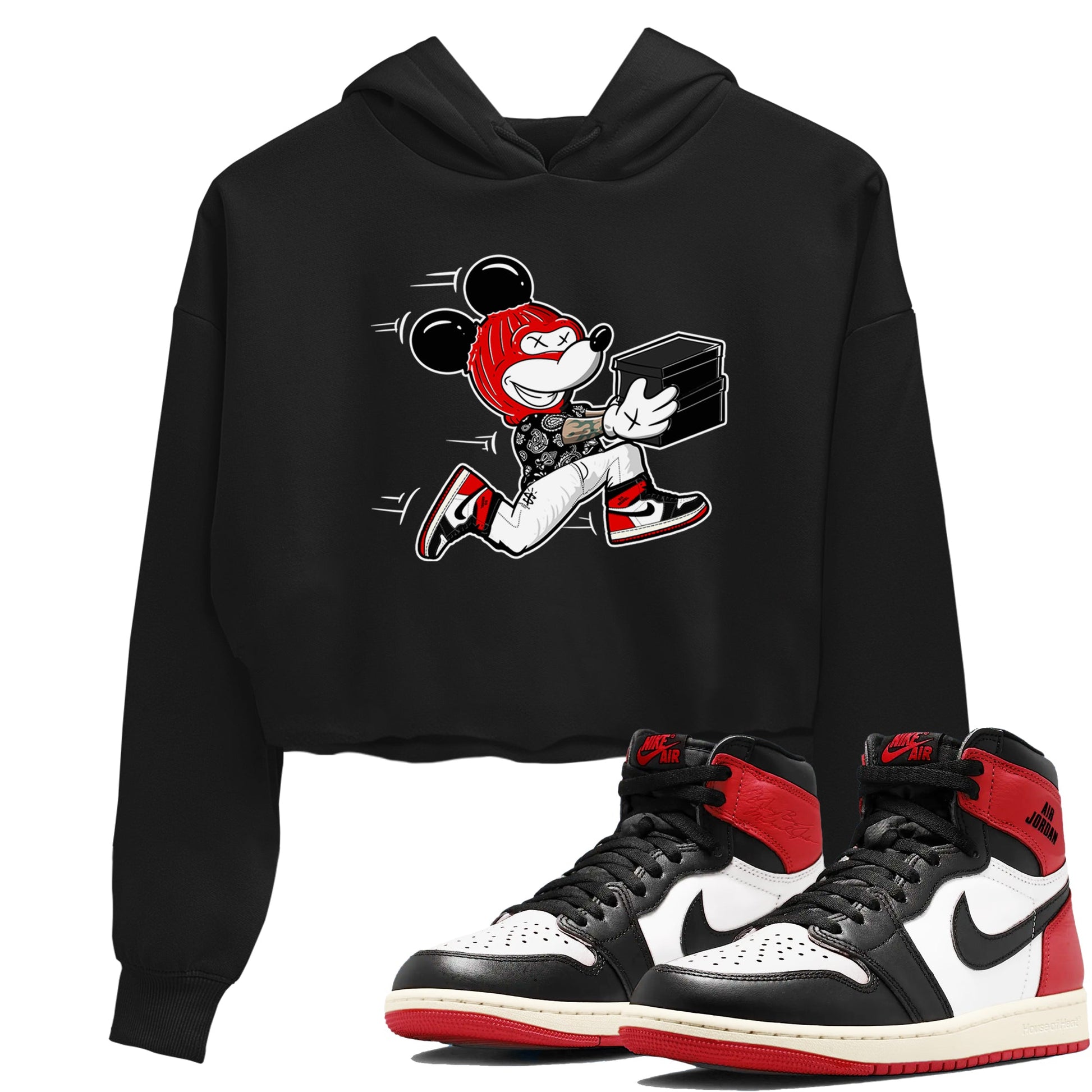 1s Black Toe Reimagined shirts to match jordans Thief Mouse sneaker match tees Air Jordan 1 Black Toe Reimagined SNRT Sneaker Release Tees unisex cotton Black 1 Crop Shirts