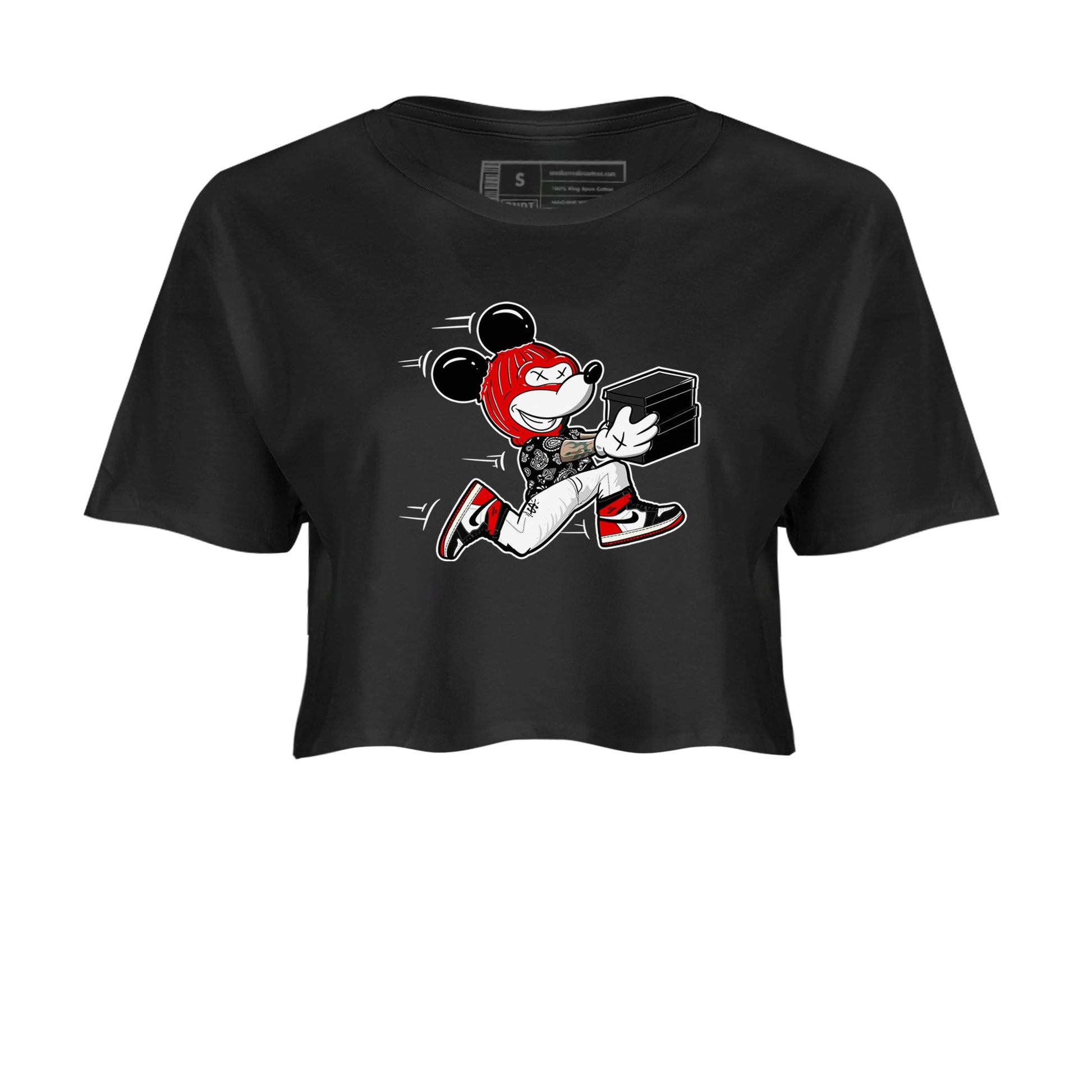 1s Black Toe Reimagined shirts to match jordans Thief Mouse sneaker match tees Air Jordan 1 Black Toe Reimagined SNRT Sneaker Release Tees unisex cotton Black 2 Crop Shirts