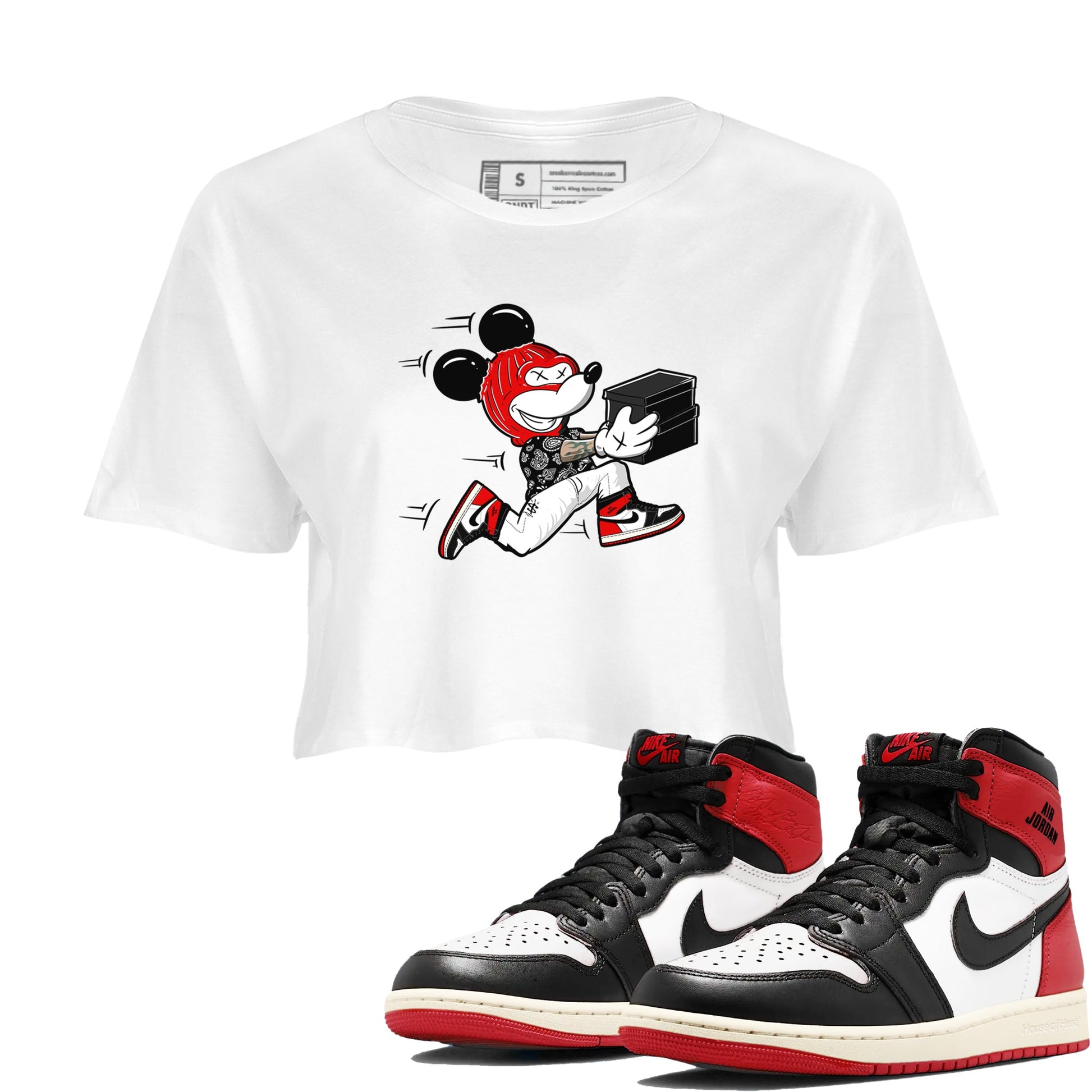 1s Black Toe Reimagined shirts to match jordans Thief Mouse sneaker match tees Air Jordan 1 Black Toe Reimagined SNRT Sneaker Release Tees unisex cotton White 1 Crop Shirts