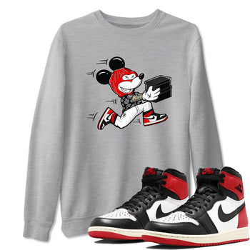 1s Black Toe Reimagined shirts to match jordans Thief Mouse sneaker match tees Air Jordan 1 Black Toe Reimagined SNRT Sneaker Release Tees unisex cotton Heather Grey 1 crew neck shirts