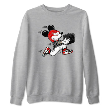 1s Black Toe Reimagined shirts to match jordans Thief Mouse sneaker match tees Air Jordan 1 Black Toe Reimagined SNRT Sneaker Release Tees unisex cotton Heather Grey 2 crew neck shirts
