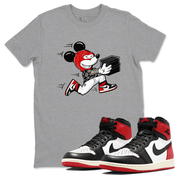 1s Black Toe Reimagined shirts to match jordans Thief Mouse sneaker match tees Air Jordan 1 Black Toe Reimagined SNRT Sneaker Release Tees unisex cotton Heather Grey 1 crew neck shirts