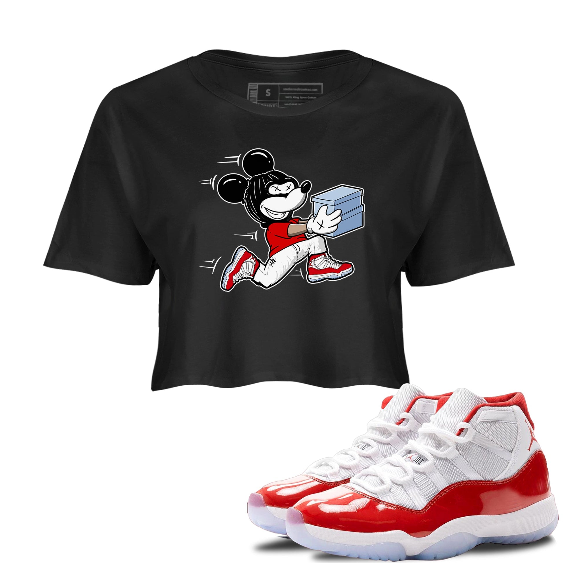 11s Cherry shirts to match jordans Thief Mouse sneaker match tees Air Jordan 11 Retro Cherry match shoes to clothes SNRT Sneaker Tees unisex cotton Black 1 crop tee